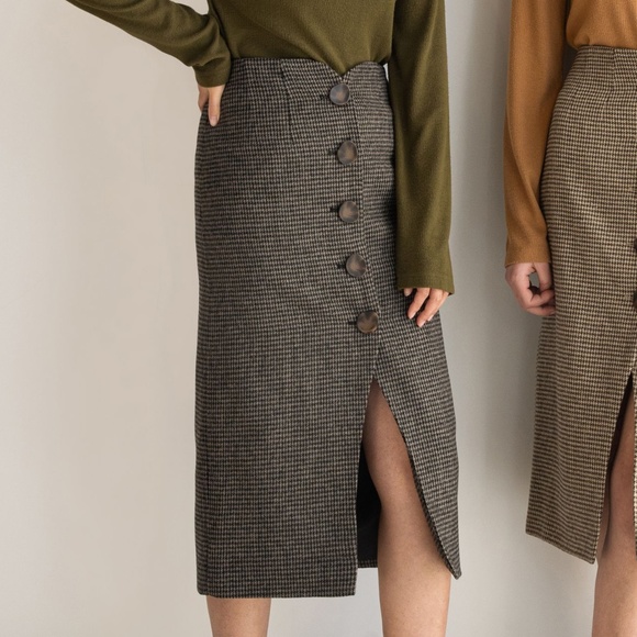 Oak + Fort Wool Blend Houndstooth Pencil Skirt, Size XS - Picture 1 of 2